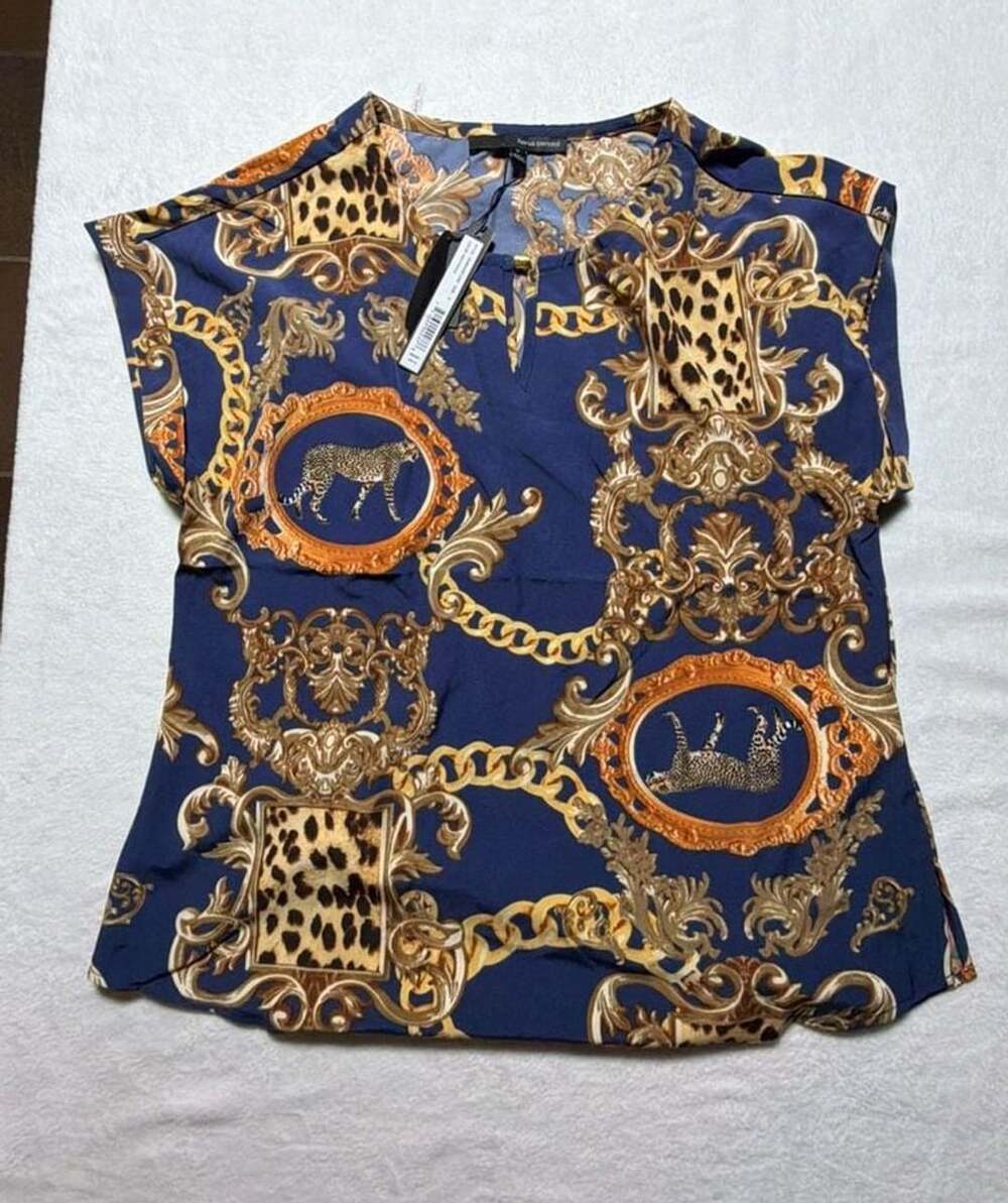 Harvé Benard Navy Gold Printed Top Size S